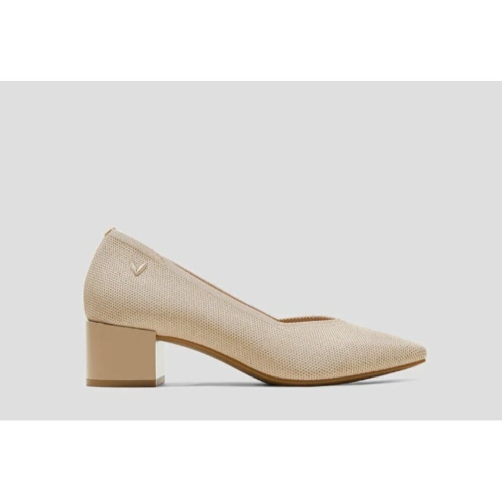 VIVAIA Square Toe Chunky Heel Pumps Beige Knit Eco Shoes EU 39.5 Women